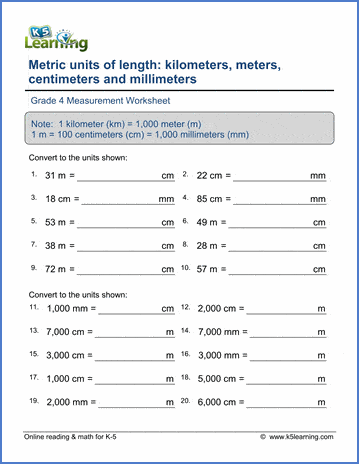 4th grade math worksheet measurement conversions