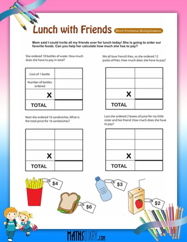 4th grade math worksheet multiplication word problems