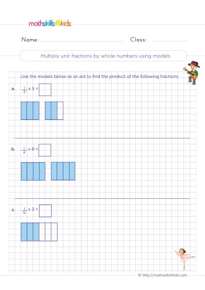 4th grade math worksheet multiplying fractions