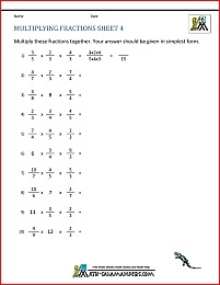 4th grade math worksheet multiplying fractions