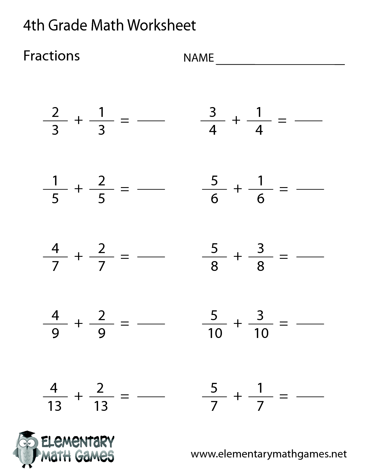 4th Grade Adding Subtracting Fractions Practice | MySchoolsMath.com