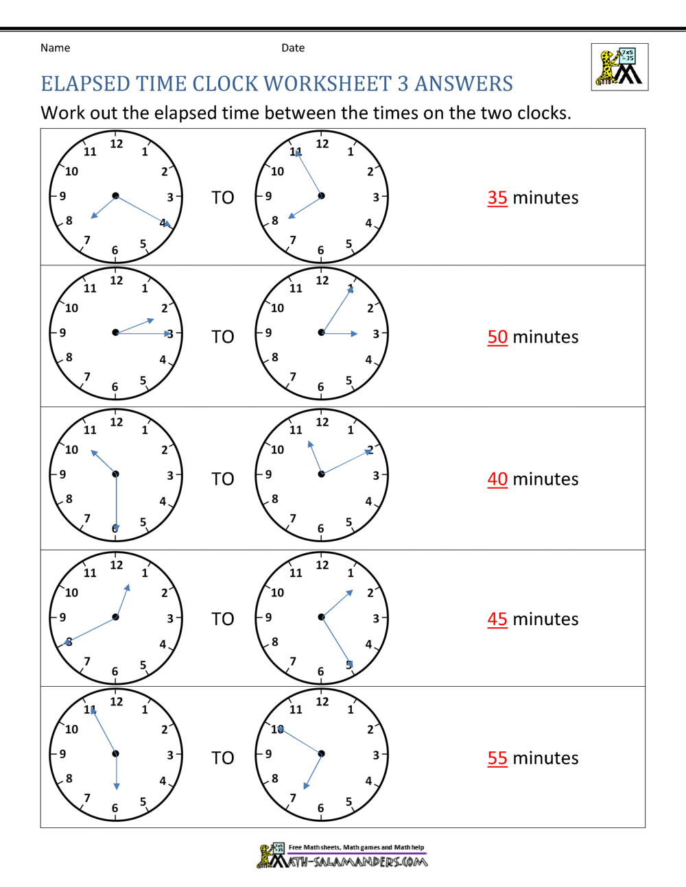 Elapsed Time Worksheets