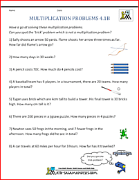 Multiplication Word Problems 4th Grade