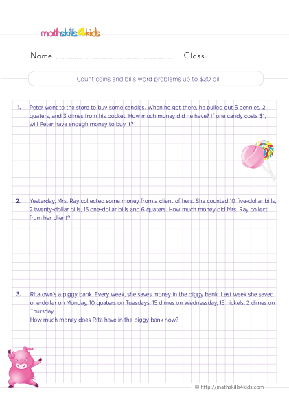 4th grade money worksheet