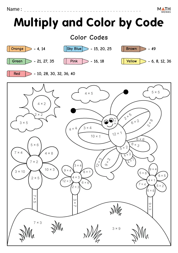 4th grade multiplication coloring worksheet