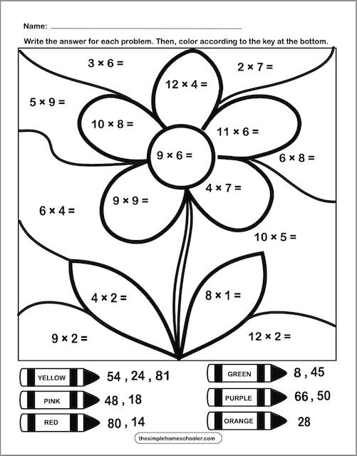 4th grade multiplication coloring worksheet