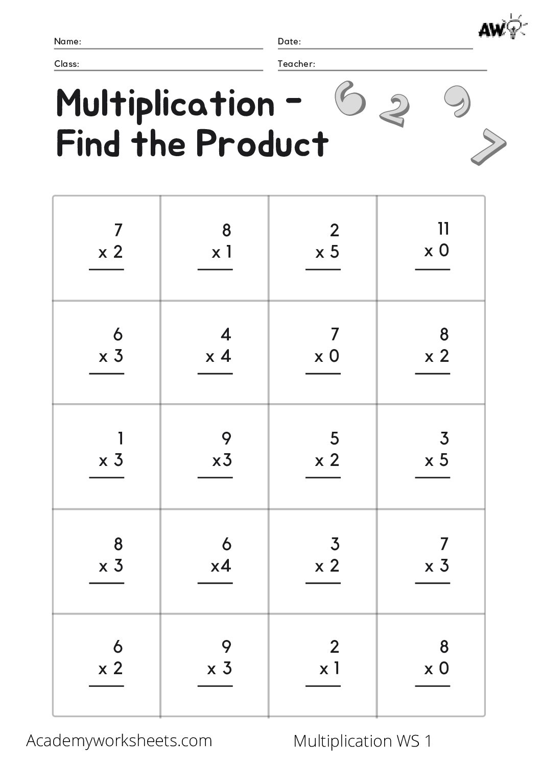 Multiplication Tables 0 to 4 - Academy Worksheets
