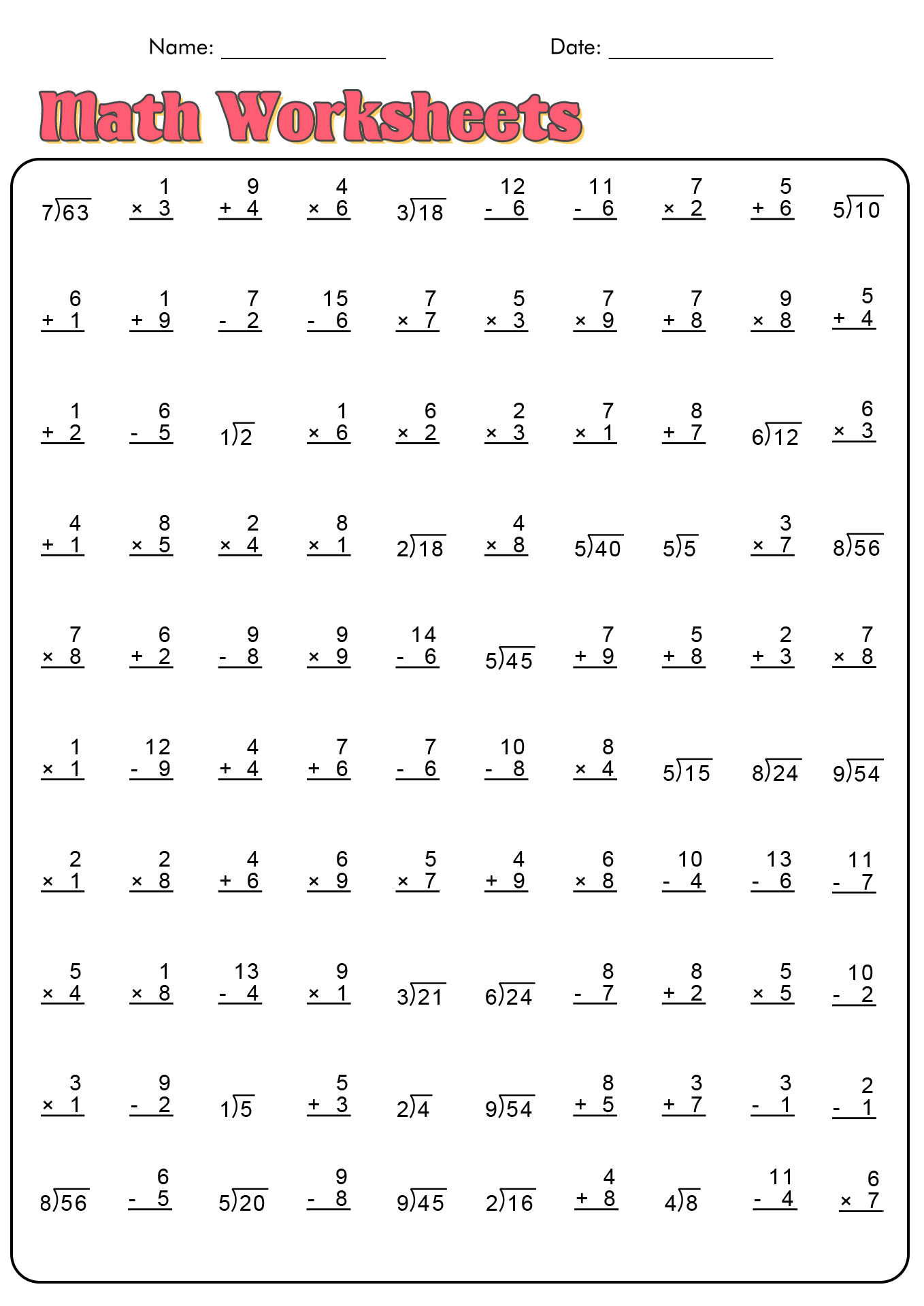 15 3rd 4th Grade Math Worksheets - Free PDF at worksheeto.com