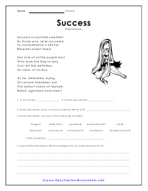 4th grade poetry comprehension worksheet