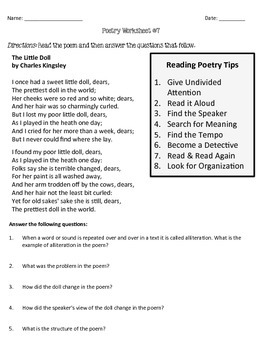 4th grade poetry worksheet