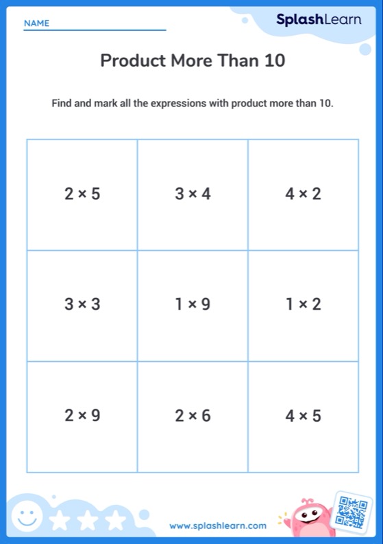 Multiplication Expressions With Product More Than 10 — Printable ...