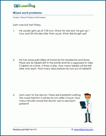 Grade 4 mixed word problem worksheets | K5 Learning - Worksheets Library