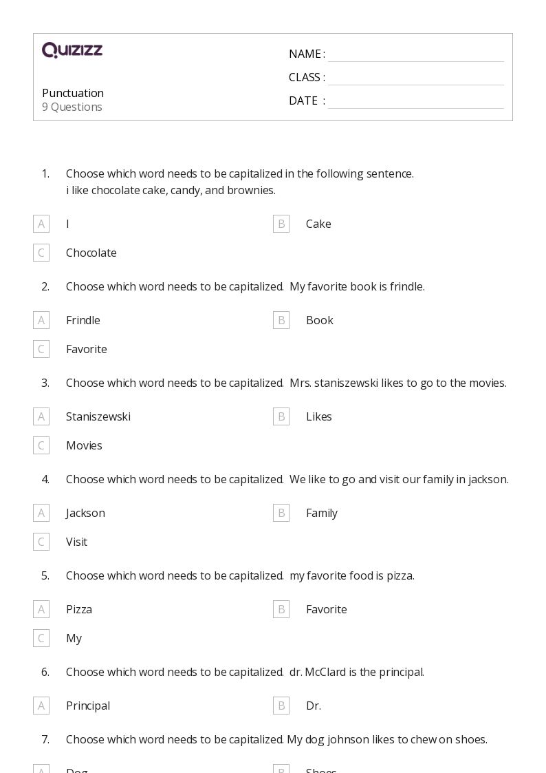50+ Punctuation worksheets for 4th Grade on Quizizz | Free &  Printable
