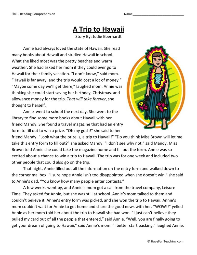 4th grade reading comprehension free printable worksheet