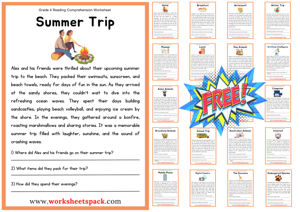 4th grade reading comprehension worksheet free