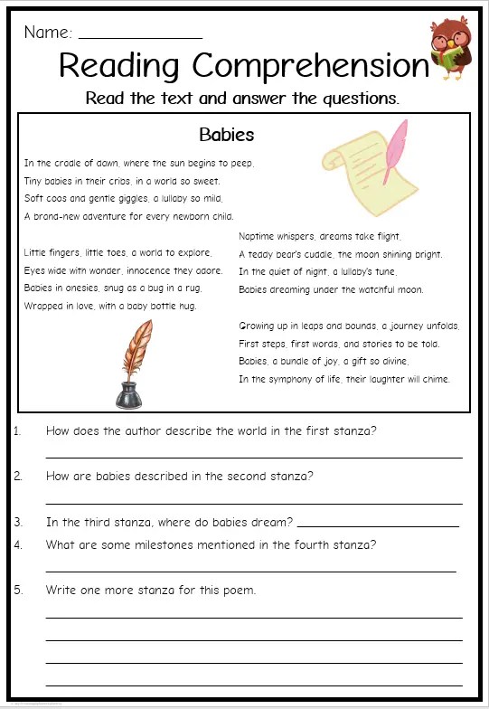 4th Grade Reading Comprehension Worksheets Free Free 1st Grade Reading
