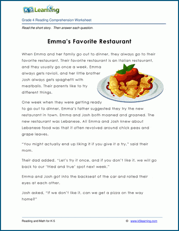 Fourth grade reading comprehension worksheets | Worsheets library
