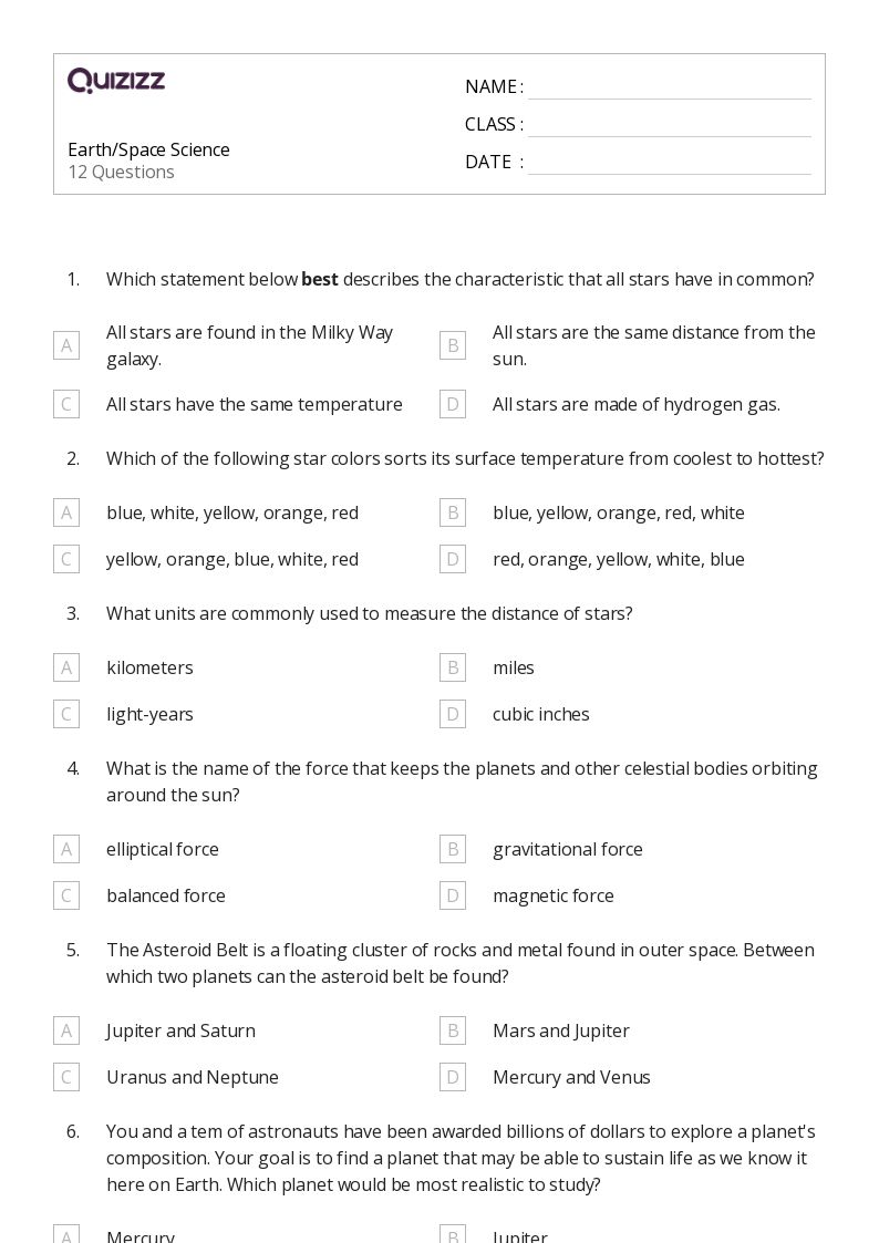 50+ Science worksheets for 4th Class on Quizizz | Free &  Printable