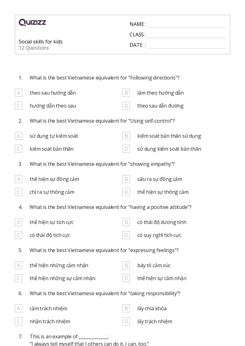 50+ Social Skills worksheets for 4th Grade on Quizizz | Free ...