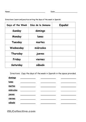 4th grade spanish worksheet