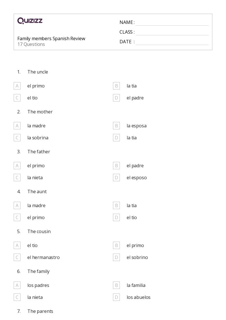 4th grade spanish worksheet