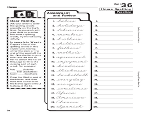 4th Grade Spelling: Review Worksheet for 4th Grade | Lesson Planet