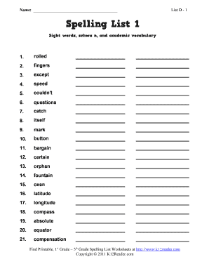 4th grade spelling words