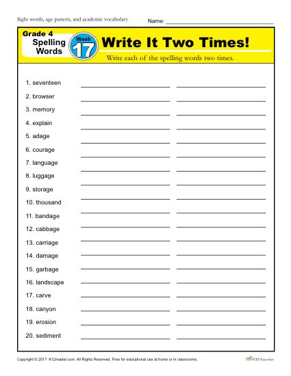 4th grade spelling words