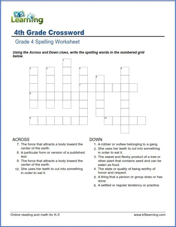 Fourth Grade Spelling Worksheets - Worsheets library