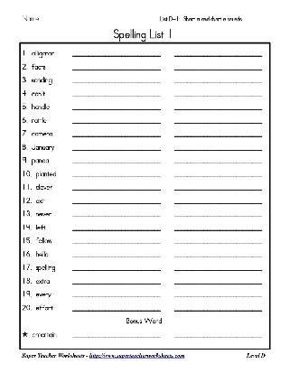 4th grade spelling worksheet printable