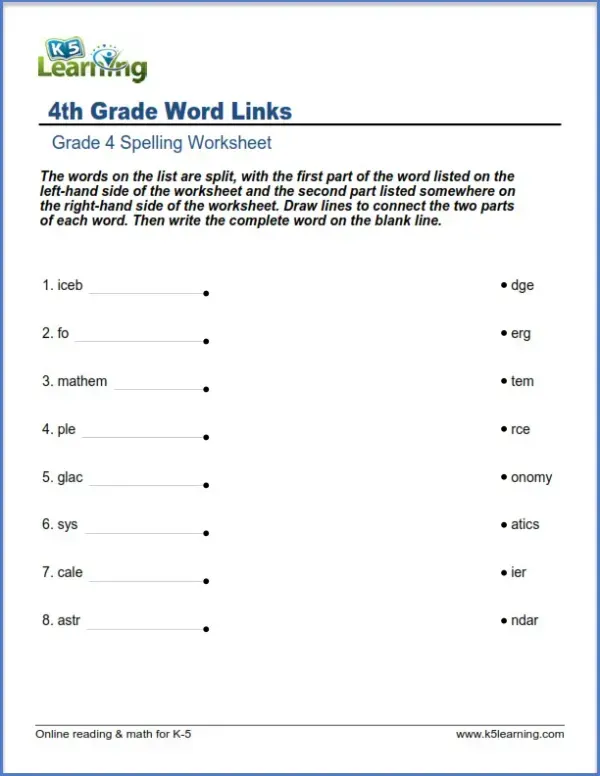 Fourth Grade Spelling Worksheets - Worsheets library
