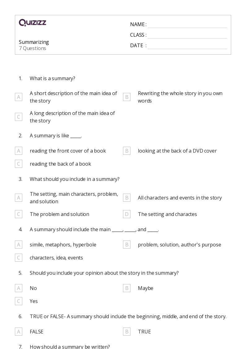 Summary worksheet for 4 Live Worksheets Worksheets Library