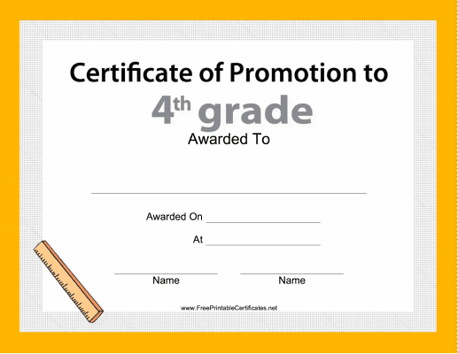 4th Grade Promotion Certificate Printable Certificate
