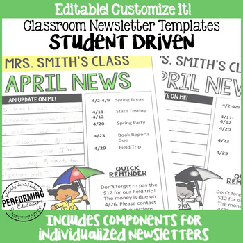 Monthly Newsletter Template Editable STUDENT-DRIVEN 3rd, 4th ...