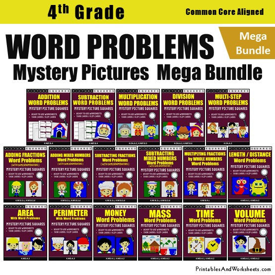 4th Grade Word Problems Mystery Pictures Coloring Worksheets/Cards ...