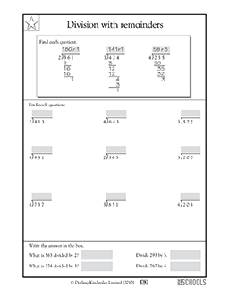 Division with remainders | 4th grade Math Worksheet | GreatSchools