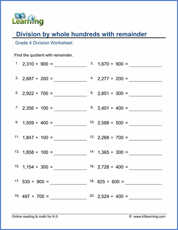Divide by whole hundreds worksheets | Worsheets library