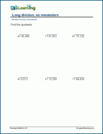 4th grade worksheet division with remainders