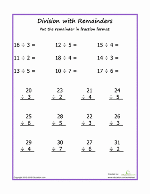 4th grade worksheet division with remainders
