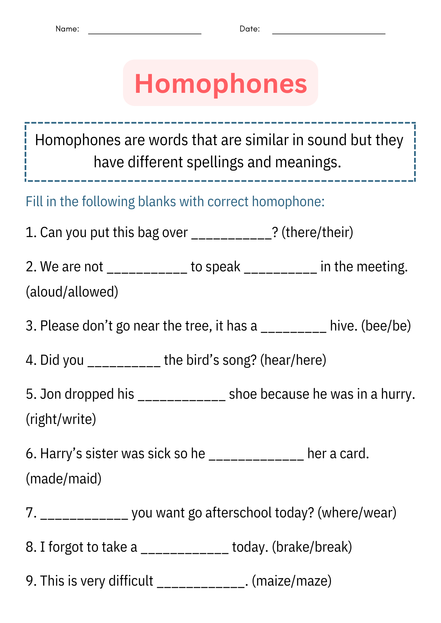 Homophones Grammar Worksheets and Activities for 2nd, 3rd, and 4th ...