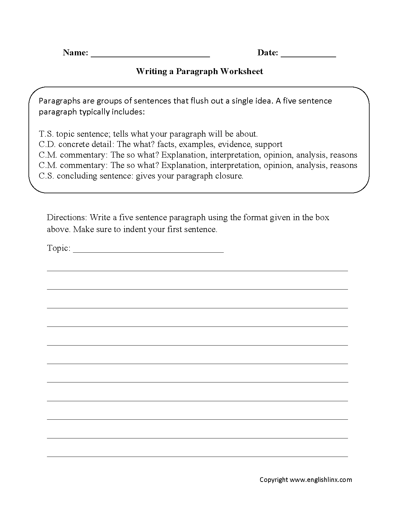 Paragraph Writing Worksheets | Writing Paragraph Worksheet