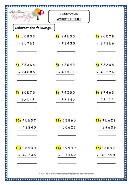 5 digit subtraction with regrouping worksheet