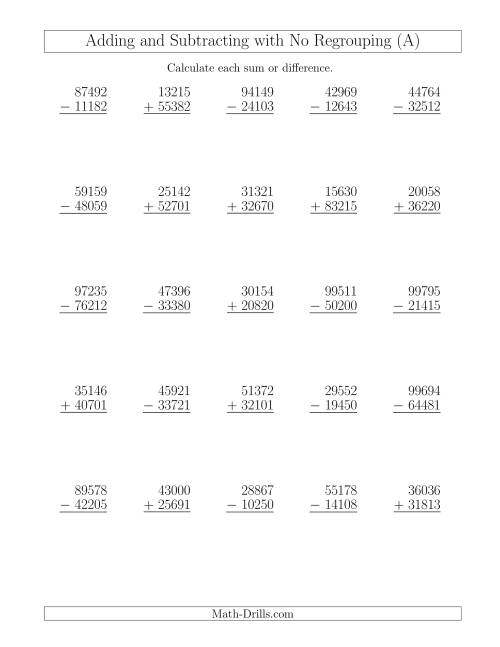 Mixed Addition and Subtraction of Five-Digit Numbers with No ...