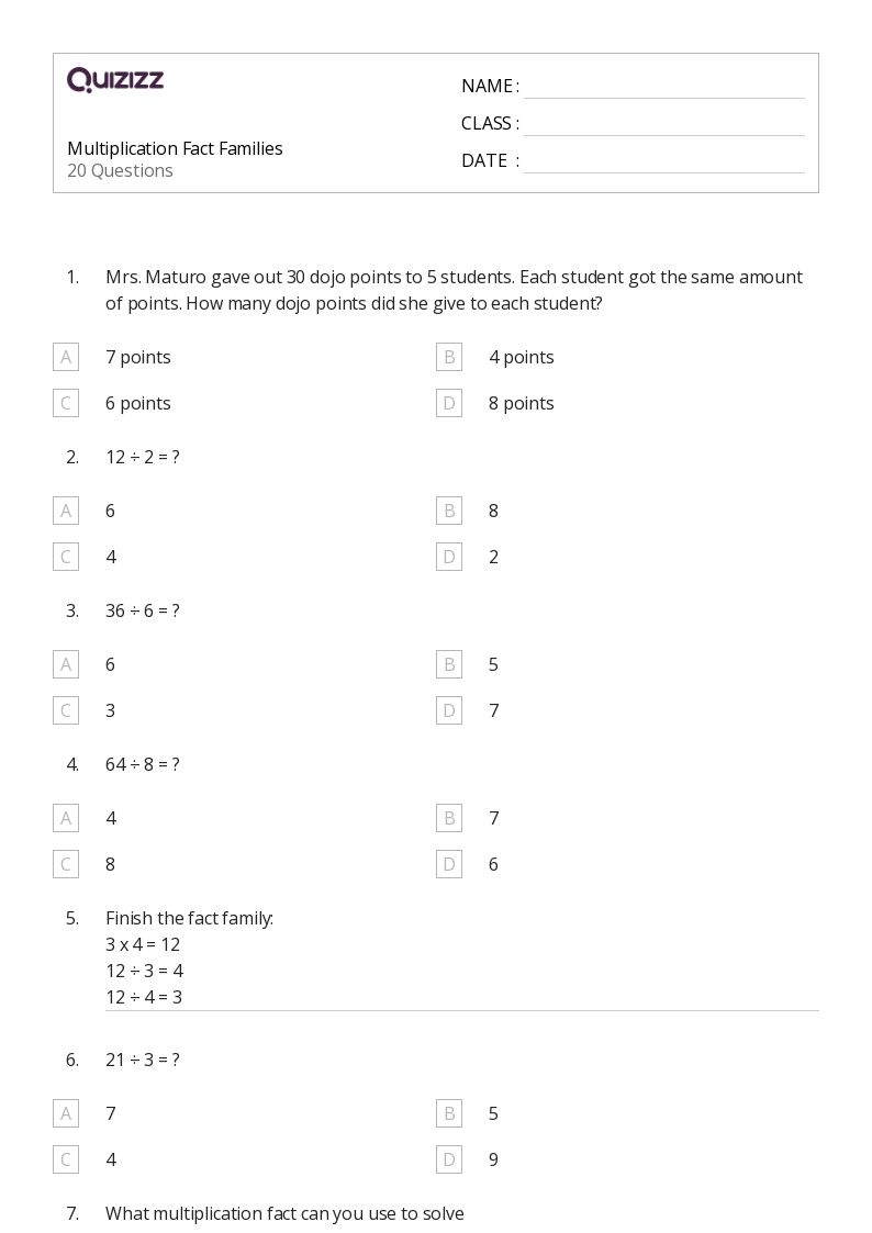 5 fact family worksheet