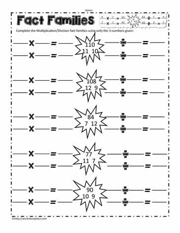 5 fact family worksheet