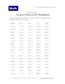 Division 5 Minute Drill Worksheet Worksheet for 4th Grade | Lesson ...