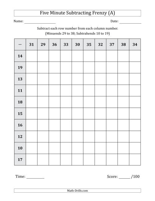 5 minute math drills subtraction