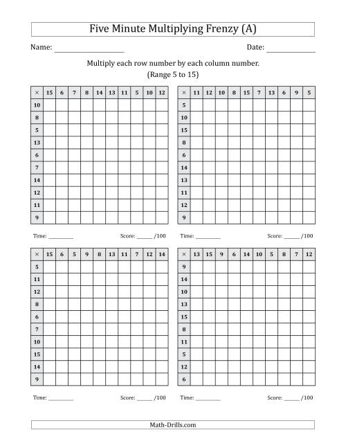 5 minute multiplication worksheet
