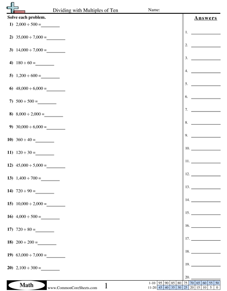 5.nbt.2 Worksheets | Free - CommonCoreSheets