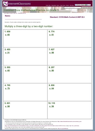 Description/Download - Worksheet #2732. CCSS.Math.Content.5.NBT.B.5